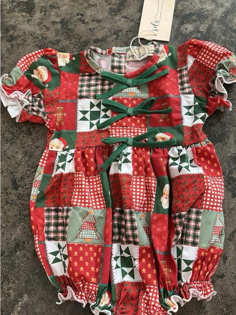 Girls Patchwork Romper Dress - Red & Green southern darling smocks Christmas